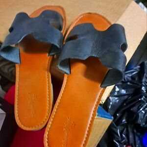 Navy and Tan Leather Sandals